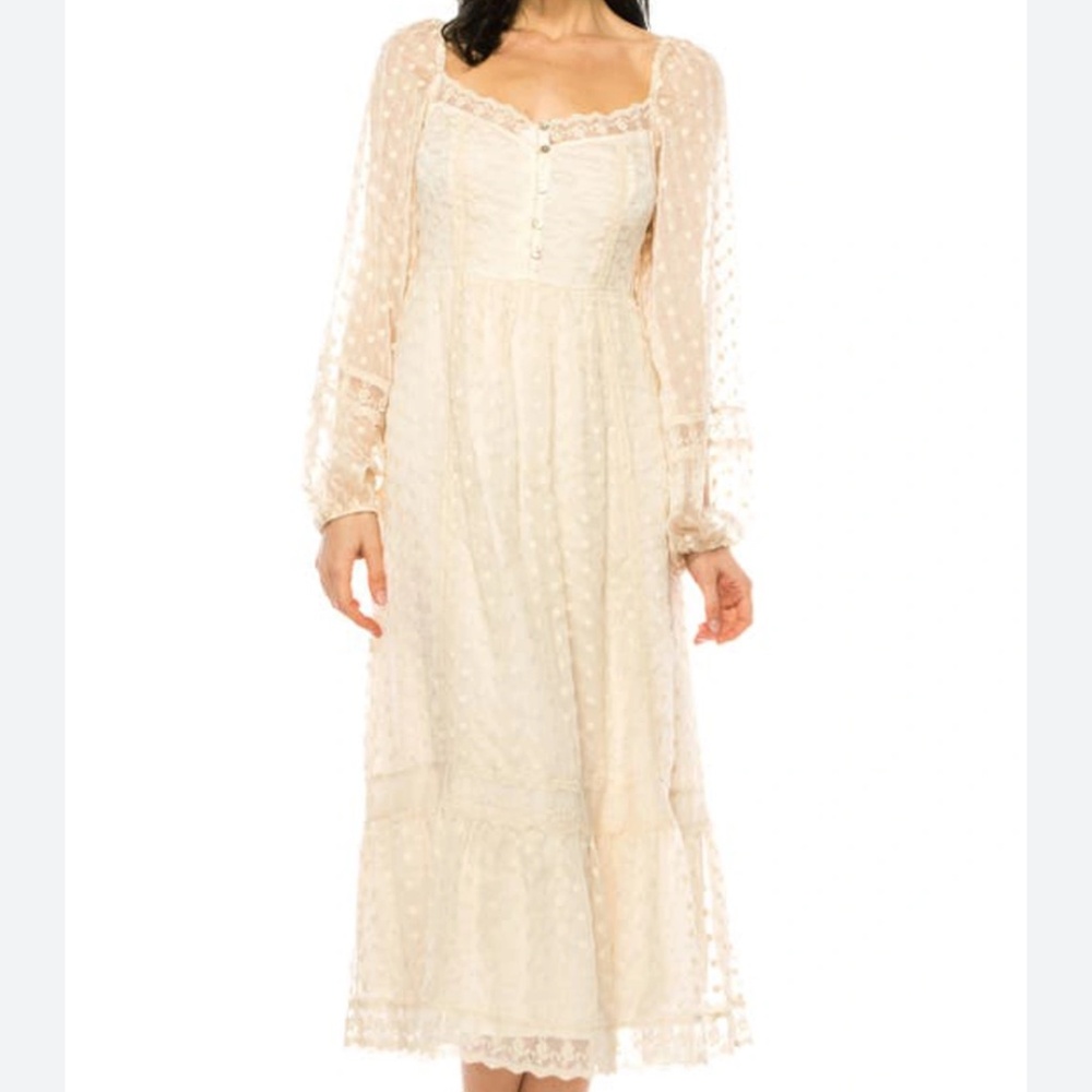 A‎ Collective Story Dot Embroidery Long Sleeve Midi Dress Size Large